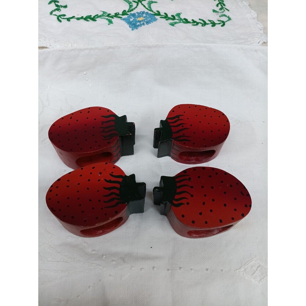 Wooden Strawberry Napkin Rings Set Of Four